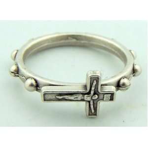   Medium Silver Crucifix Cross Finger Rosary Ring Catholic 1 Decade Rare