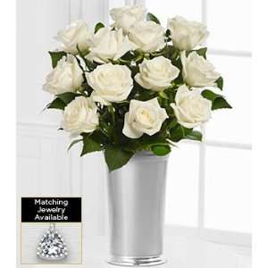   White Rose Valentines Day Flower Bouquet   12 Stems   Vase Included