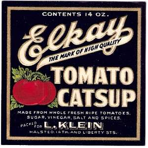 Elkay Embossed Tomato Catsup Label L. Klein Chicago,Il.  