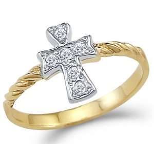   New 14k Yellow Gold Cross Cubic Zirconia Small Ring Jewelry