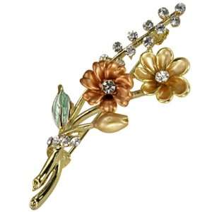    Daisy Bouquet Diamante Gold Tone Brooch Pin   Gold Dahlia Jewelry