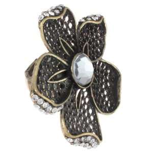   Stretch Flower Ring with Rhinestones Antique Gold Capelli New York