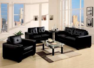 SOFA LOVESEAT CHAIR 3 PIECE COLLECTION MARIANNA BLACK LEATHER  