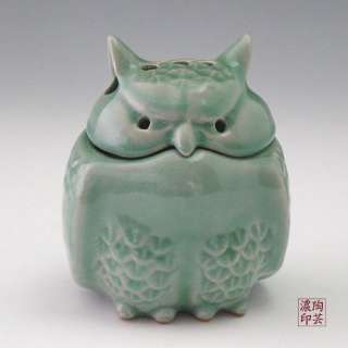 Celadon Glaze Owl Figurine Design Green Korean Porcelain Ceramic Art 