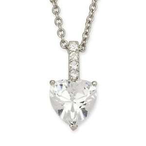   00ct CZ Heart Shaped Necklace In Silver 16, 2 Extender: Jewelry