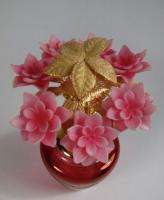 Vintage Perfume Bottle LARGE Cranberry Celluloid Pink Flowers Filigree 