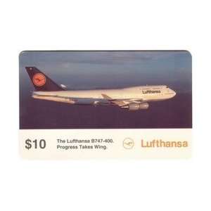   Card $10. Lufthansa Airlines Jumbo Jet B747 400 Progress Takes Wing