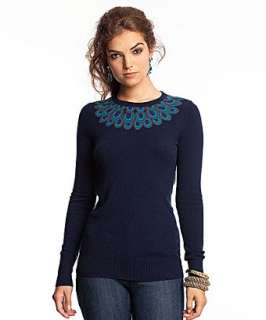 C3 Collection navy cashmere peacock crewneck sweater   up to 