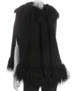 Red Valentino black wool sheep fur trim hooded cape   up to 70 