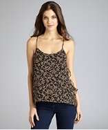 Isabel Lu black floral print silk chiffon ruffle tank blouse style 