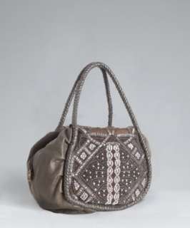 Isabella Fiore pewter leather Valentina beaded satchel   up 