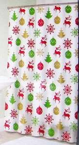NEW REINDEER CHRISTMAS SHOWER CURTAIN SET Ornaments Red  