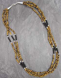   silver tiger eye onyx 3 strand necklace 22 item nk mc010 sterling