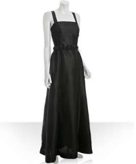 Vera Wang Lavender Label black silk shantung beaded belt apron gown 