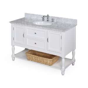   Marble Countertop, a White Solid Wood Cabinet, and Soft Closed Drawers