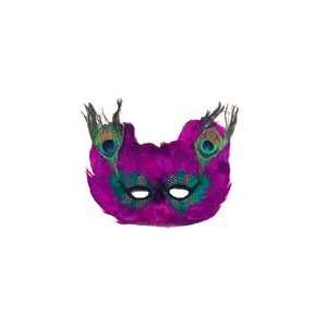   Peacock Purple Feather Mardi Gras Face Eye Costume Mask: Toys & Games