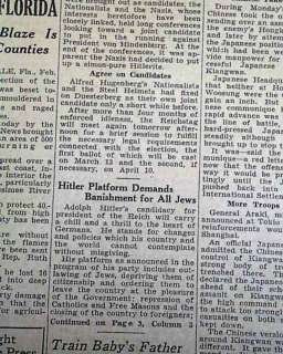 ADOLPH HITLER Runs For President of Germany Banishment of JEWS in 1932 