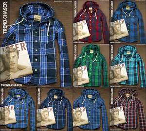 Hollister Mens Muscle Fit Hooded Long Sleeve Button Plaid Shirt NWT 