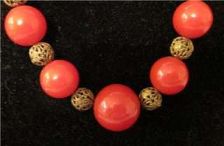 Vintage, cherry red, Bakelite necklace & earrings set!  