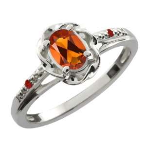   Orange Red Madeira Citrine Red Garnet 14K White Gold Ring Jewelry