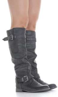 Womens Black Riding Style Ladies Flat Low Heel Knee High Boots Size 3 