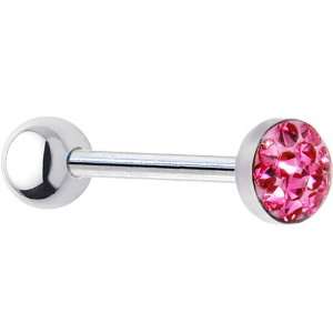  Pink 6.5mm Gem Dome Crystal Barbell Tongue Ring Jewelry