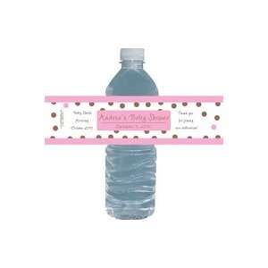   WBBS229P   Pink and Brown Dots Baby Shower Water Bottle Labels Baby