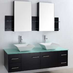   Vanity   Espresso with Green Glass Counter and White Porcelain Sinks