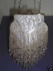 SILVER/silver Curtain Of Pearls Beaded Evening Bag *NEW  