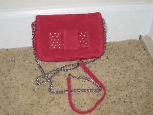 NEW WHITE HOUSE BLACK MARKET BOW PURSE Red Silver studs  