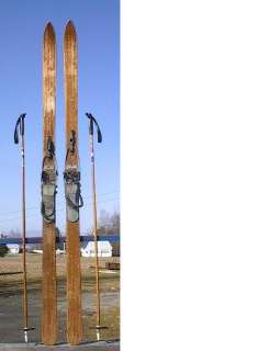 ANTIQUE Wooden Skis 79 Wood Skiis + Bamboo Ski Poles  