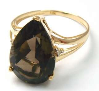   10KT SOLID YELLOW GOLD 5CT NATURAL SMOKEY TOPAZ & DIAMOND RING SIZE 7