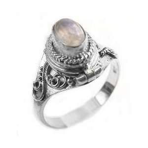   Silver Rainbow Moonstone Poison Box Locket Ring Size 6.5: Jewelry