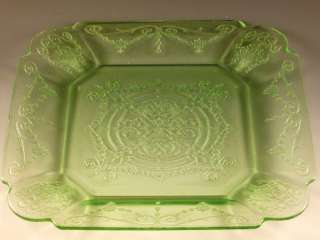   Lorain Basket Swag Etched Green Dinner Plate Indiana Square VTG  