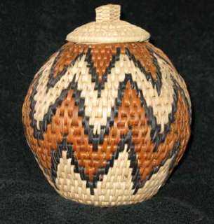 Traditional Zig Zag African Zulu Herb Storage Basket  