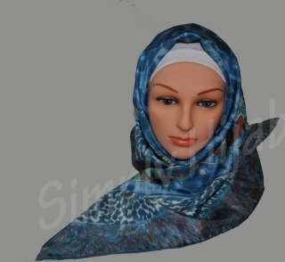 100% Silk Scarf 35 Turkish esarp women Blue Hijab  
