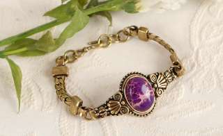 Purple copper Turquoise Gemstone Antique Gold GP Vintage ST Bracelet 