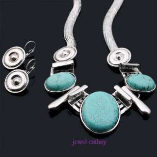   howlite blue turquoise bead snake chain necklace dangle earrings set