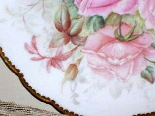   France Haviland 81/2Hand Painted Pink Yellow Roses Plate  