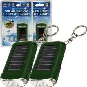  Set of 2   Solar Energy LED Flashlight w/ Keychain   Green 