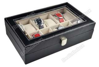 Grid Watch/Jewelry Display Storage Box Case Watch Holder Faux Leather 