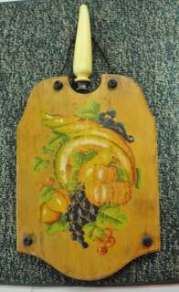 Vintage Wood Cutting Board with Knife Fruit Motif  