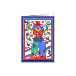   Clown with parachute gifts and stars, 3rd Birthday Card Toys & Games