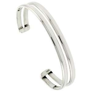  Sterling Silver 2 Row Dome Wire Cuff Bangle Bracelet 11 mm 