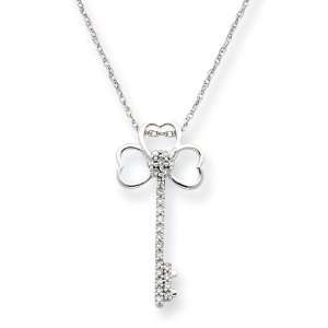 14k Gold White Gold Clover Diamond Key Necklace Jewelry